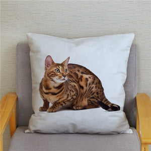 Cute Bengal Cat Print Cushion Cover 45*45 Pillow Covers Super Soft Plush Throw Pillow Case Car Sofa Home Decor Square Pillowcase