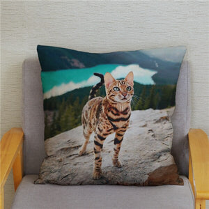 Cute Bengal Cat Print Cushion Cover 45*45 Pillow Covers Super Soft Plush Throw Pillow Case Car Sofa Home Decor Square Pillowcase