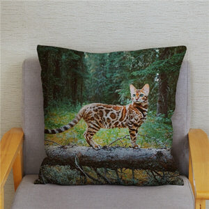 Cute Bengal Cat Print Cushion Cover 45*45 Pillow Covers Super Soft Plush Throw Pillow Case Car Sofa Home Decor Square Pillowcase