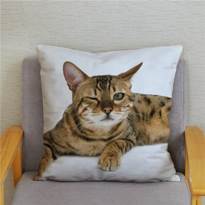 Cute Bengal Cat Print Cushion Cover 45*45 Pillow Covers Super Soft Plush Throw Pillow Case Car Sofa Home Decor Square Pillowcase