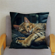 Load image into Gallery viewer, Cute Bengal Cat Print Cushion Cover 45*45 Pillow Covers Super Soft Plush Throw Pillow Case Car Sofa Home Decor Square Pillowcase